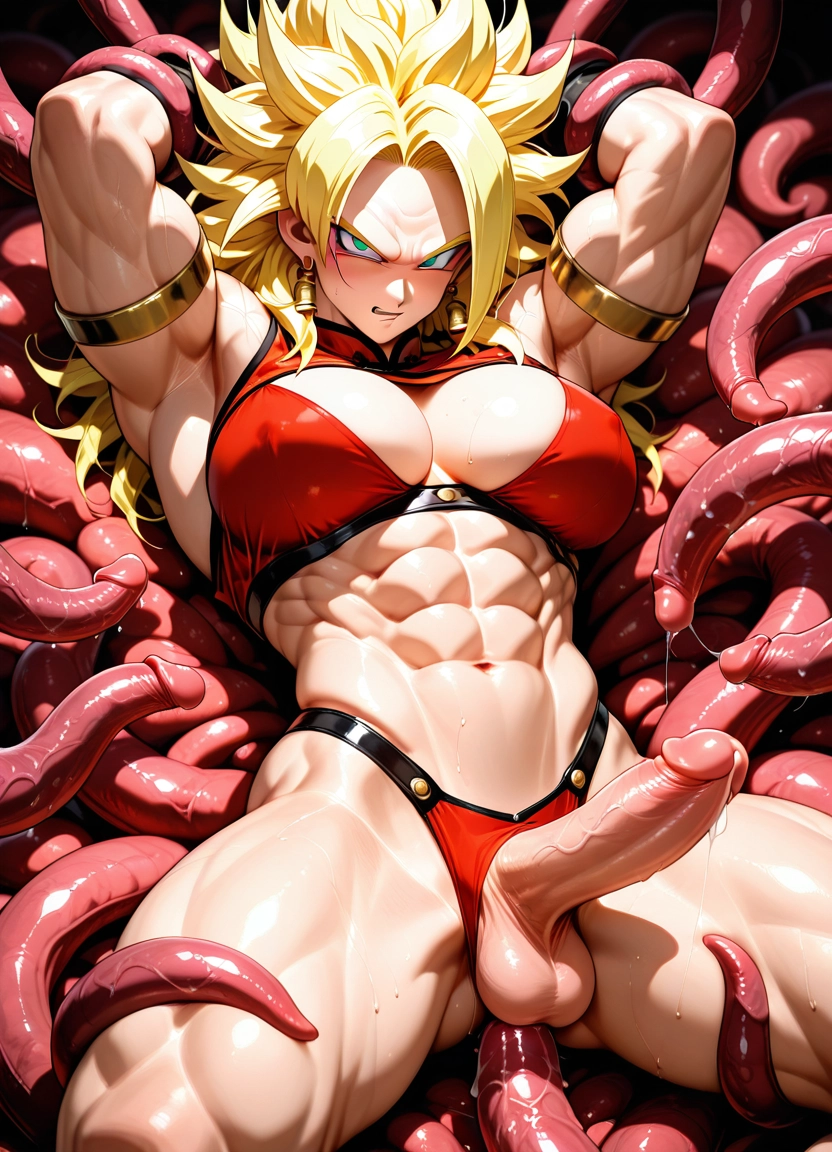 1girl, tentacles, muscular female, muscular, abs, super saiyan · Yamete.gg