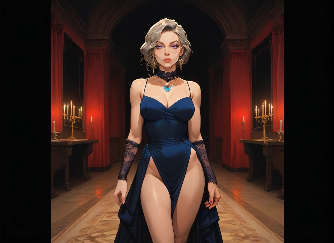 1girl, breasts, dress, jewelry, solo, earrings · Yamete.gg