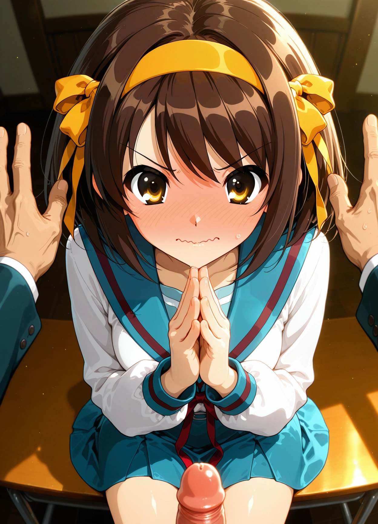 1girl, school uniform, hetero, penis, 1boy, blue skirt · Yamete.gg