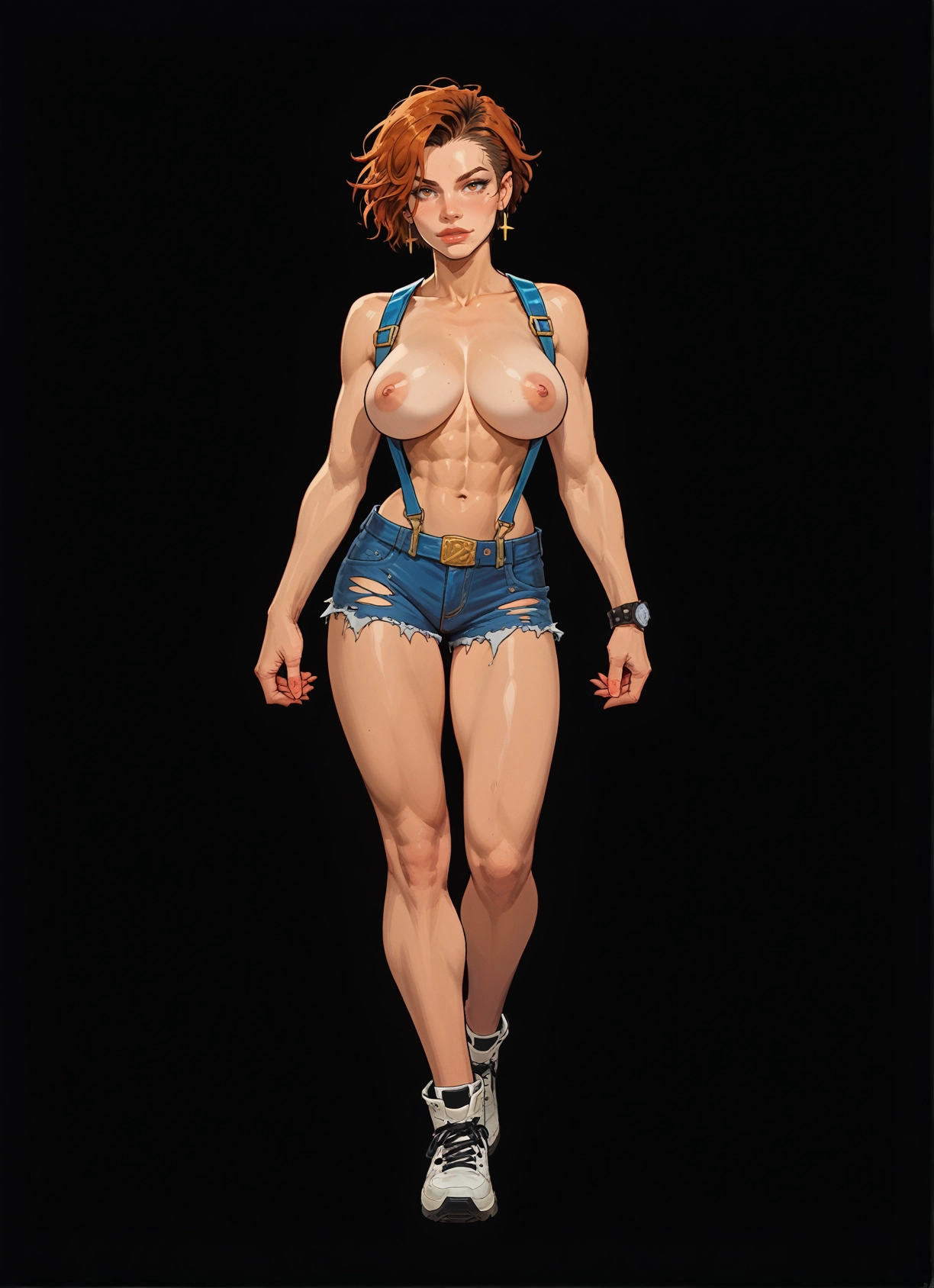 1girl, breasts, nipples, solo, shorts, jewelry · Yamete.gg