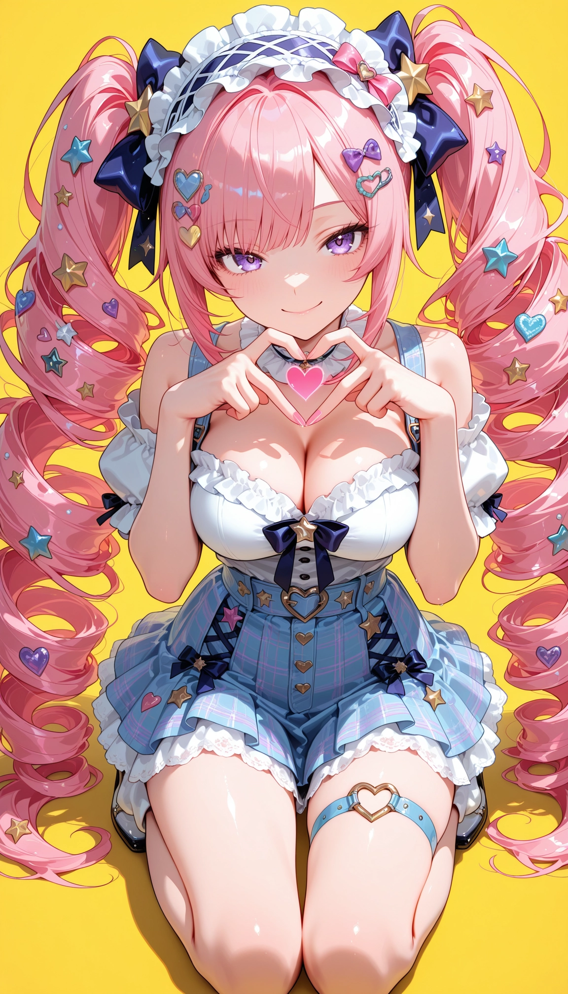 1girl, breasts, solo, pink hair, cleavage, heart · Yamete.gg