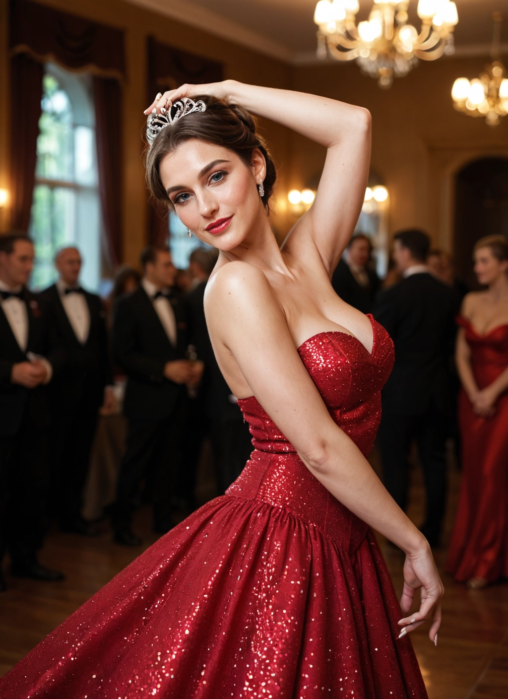 dress, breasts, red dress, jewelry, cleavage, 1girl · Yamete.gg