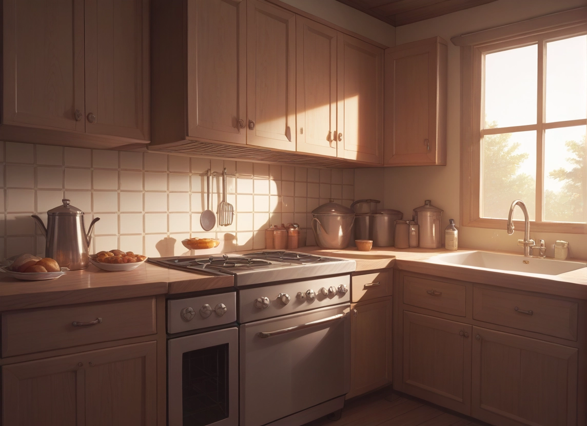 no humans, window, kitchen, scenery, indoors, food · Yamete.gg