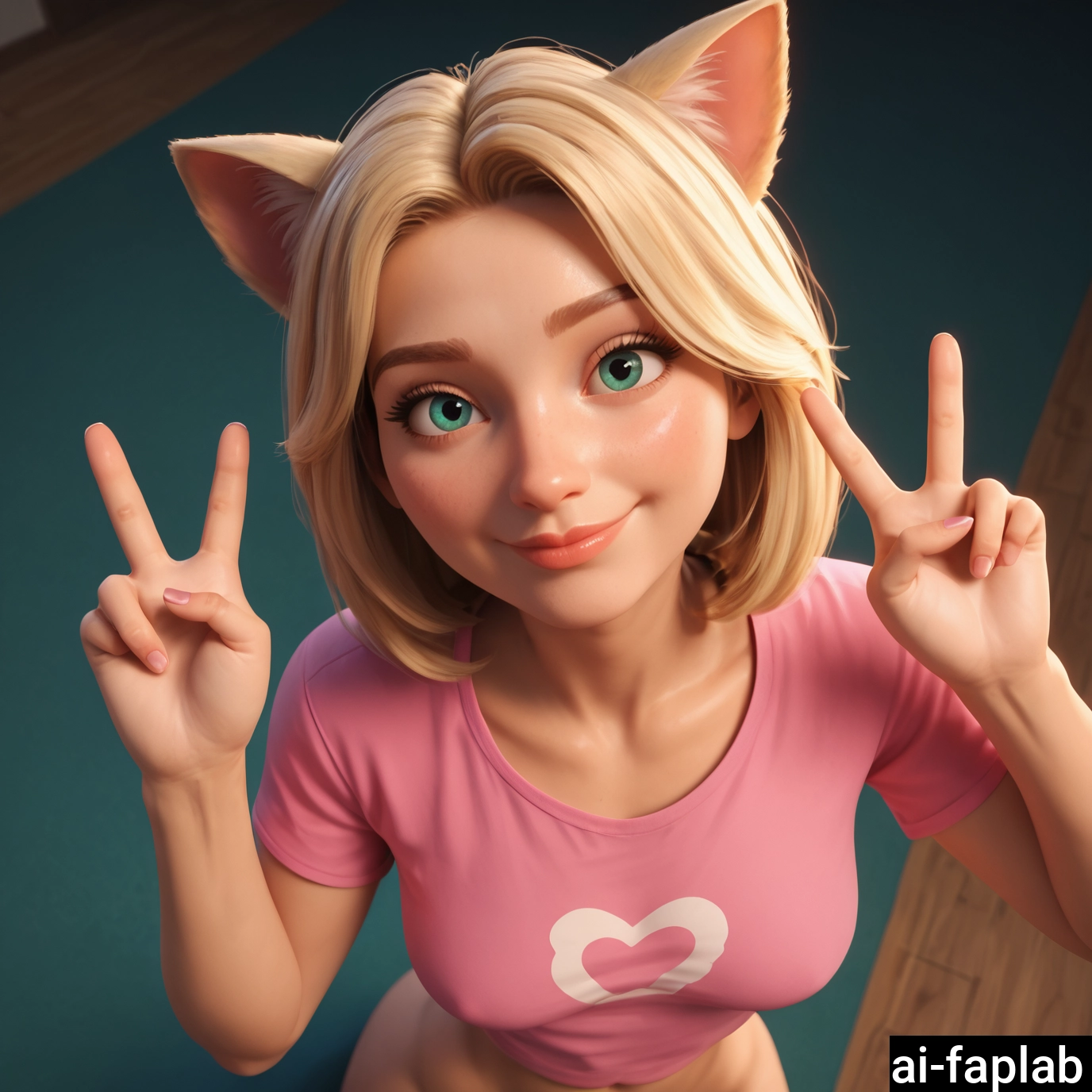 1girl, solo, animal ears, blonde hair, shirt, v · Yamete.gg