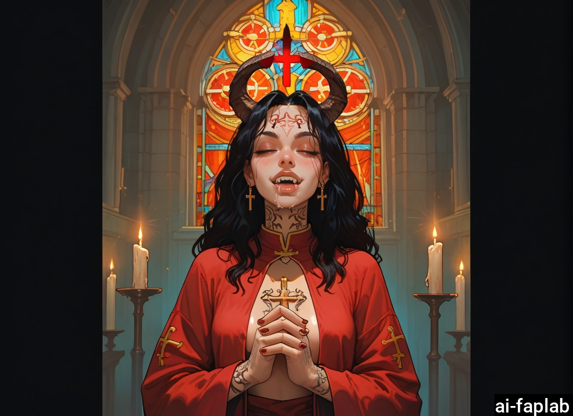 1girl, horns, black hair, jewelry, solo, candle · Yamete.gg