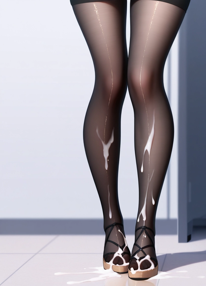 1girl, solo, cum, pantyhose, tiles, tile floor · Yamete.gg