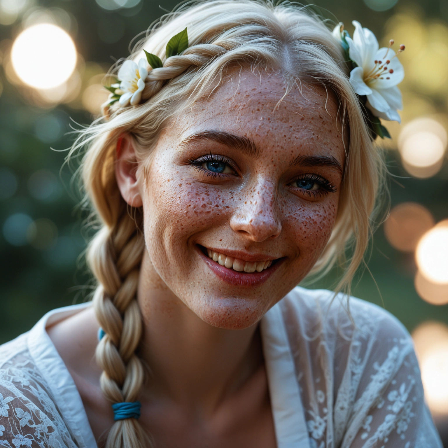 1girl, solo, braid, realistic, hair ornament, flower · Yamete.gg