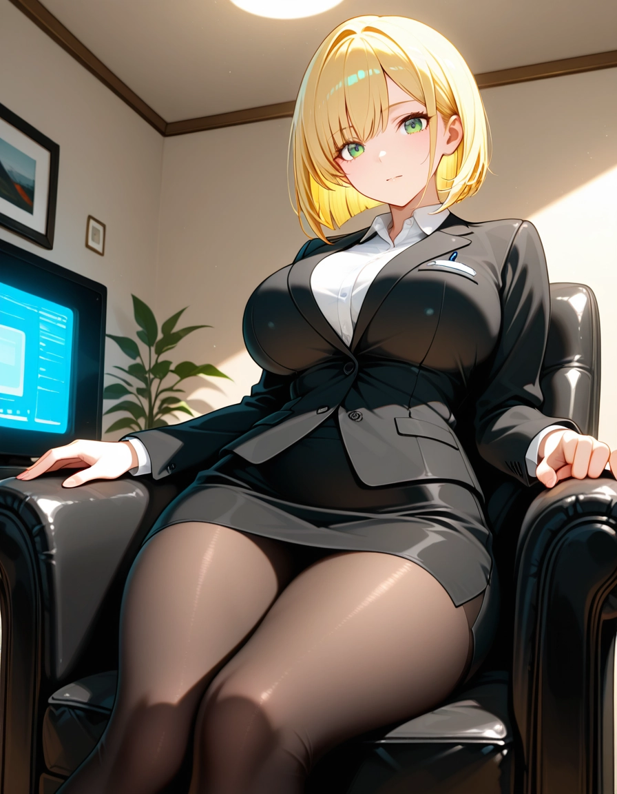 1girl, blonde hair, pantyhose, solo, breasts, green eyes · Yamete.gg