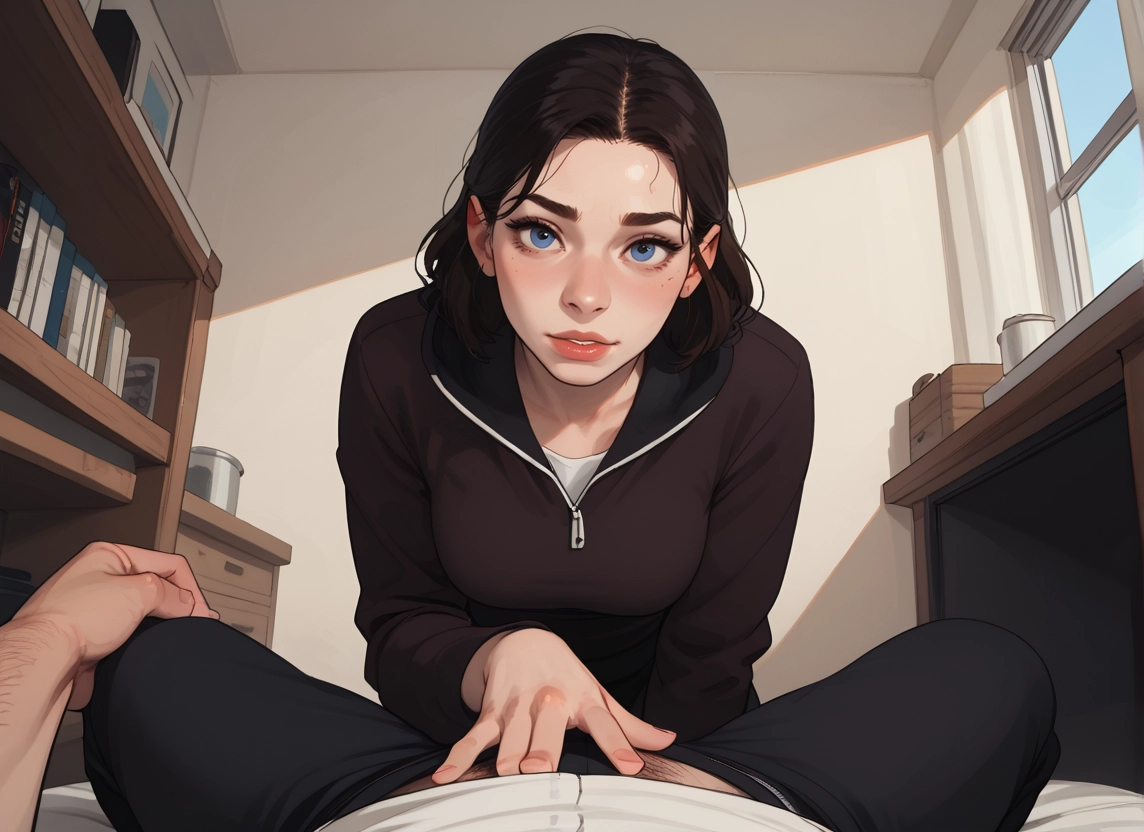 1girl, pov, blue eyes, 1boy, looking at viewer, indoors