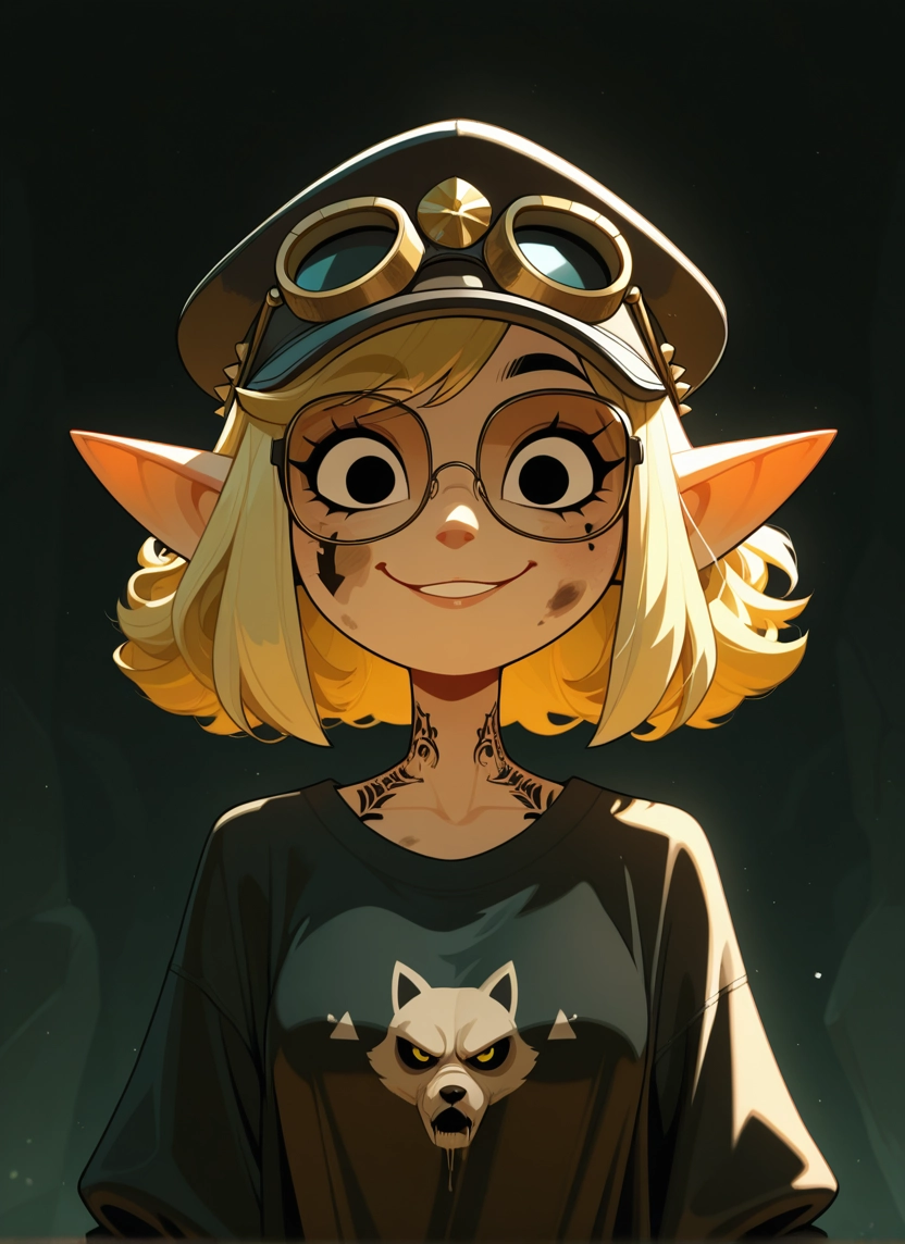 1girl, solo, pointy ears, blonde hair, hat, glasses · Yamete.gg