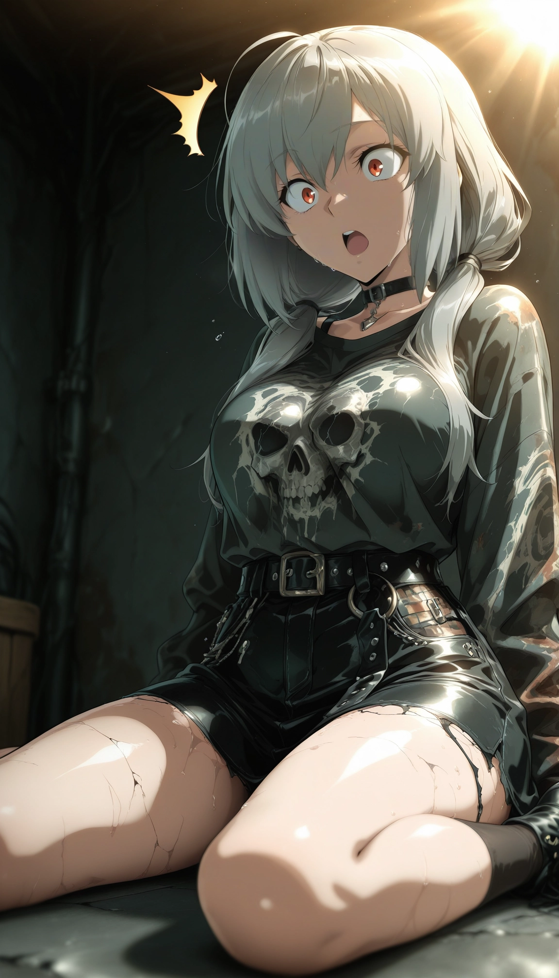 1girl, solo, sitting, open mouth, choker, twintails · Yamete.gg