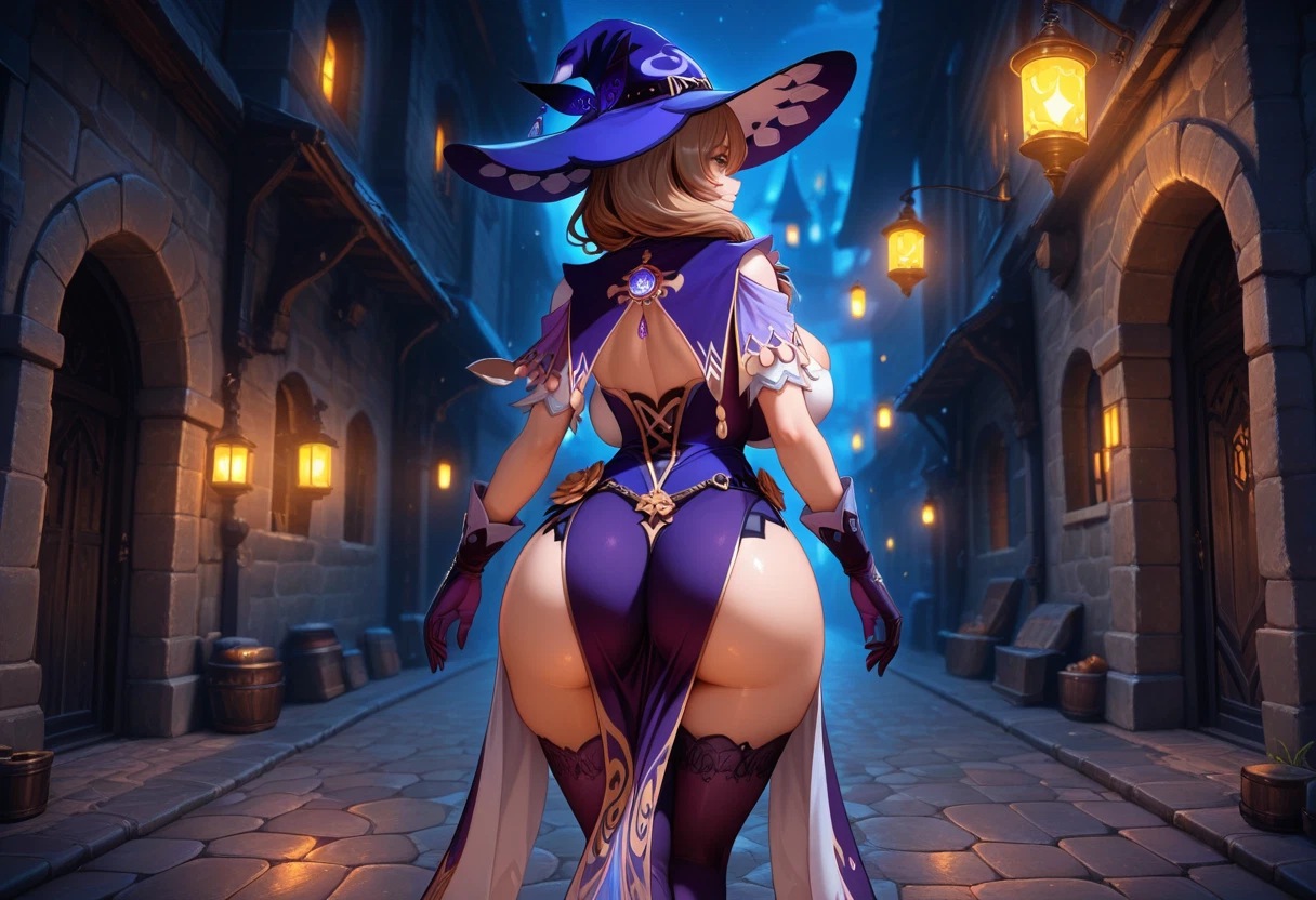 1girl, lisa (genshin impact), hat, ass, breasts, witch hat