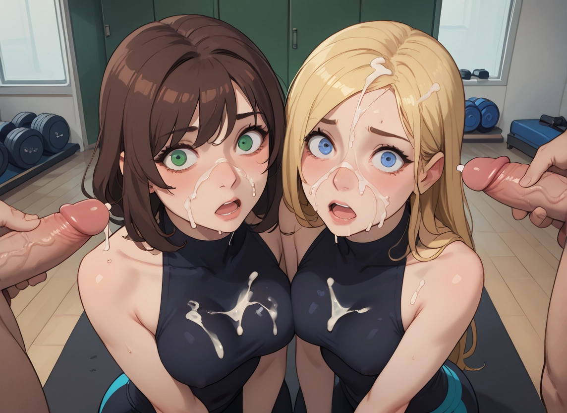 penis, multiple girls, 2girls, cum, breasts, blonde hair · Yamete.gg