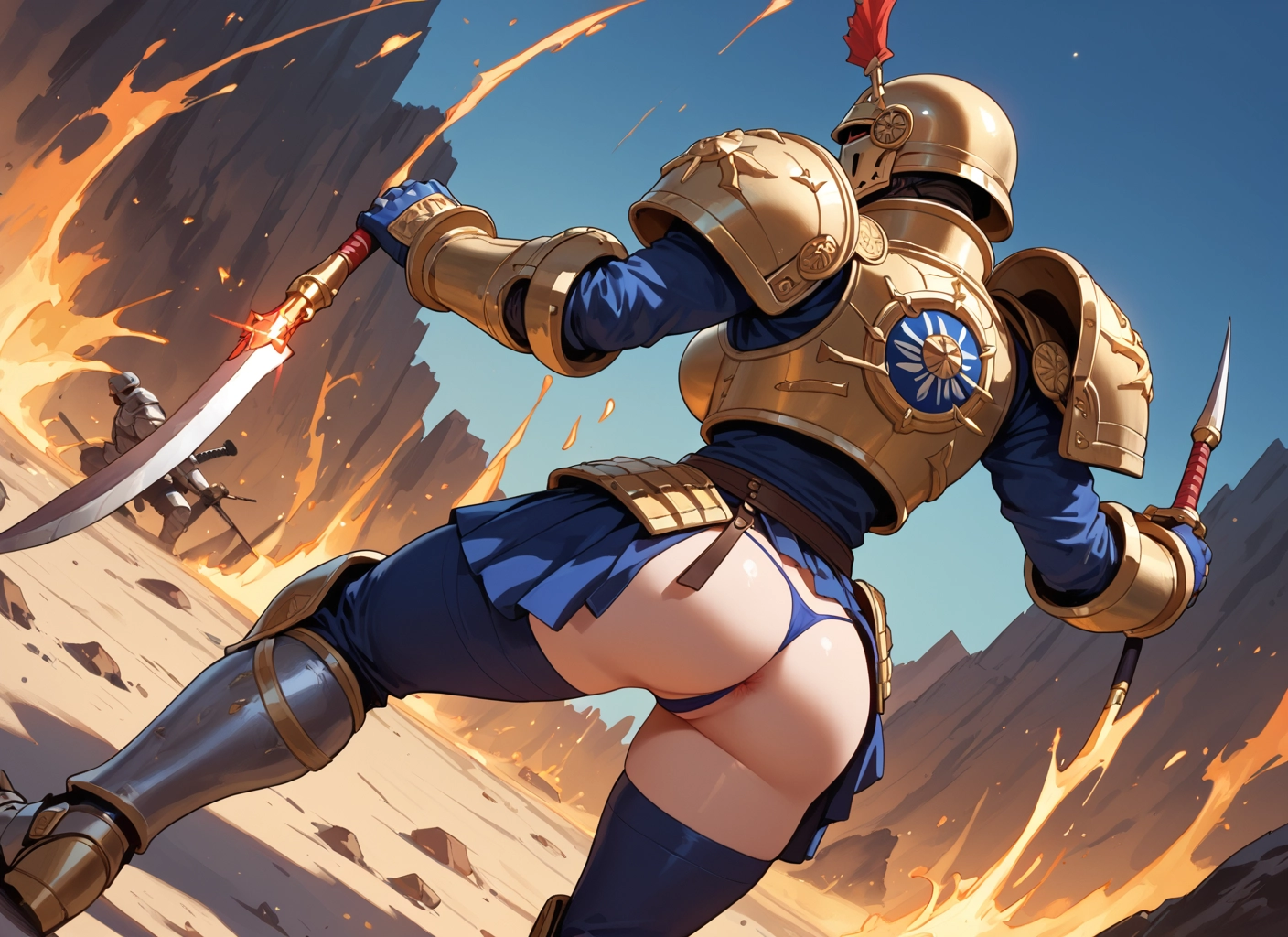 ass, weapon, 1girl, armor, sword, helmet · Yamete.gg