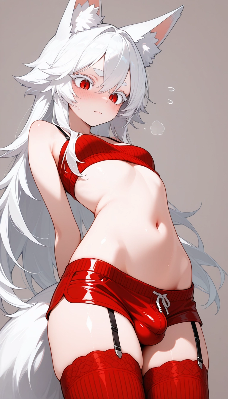1girl, solo, red thighhighs, thighhighs, red eyes, animal ears · Yamete.gg
