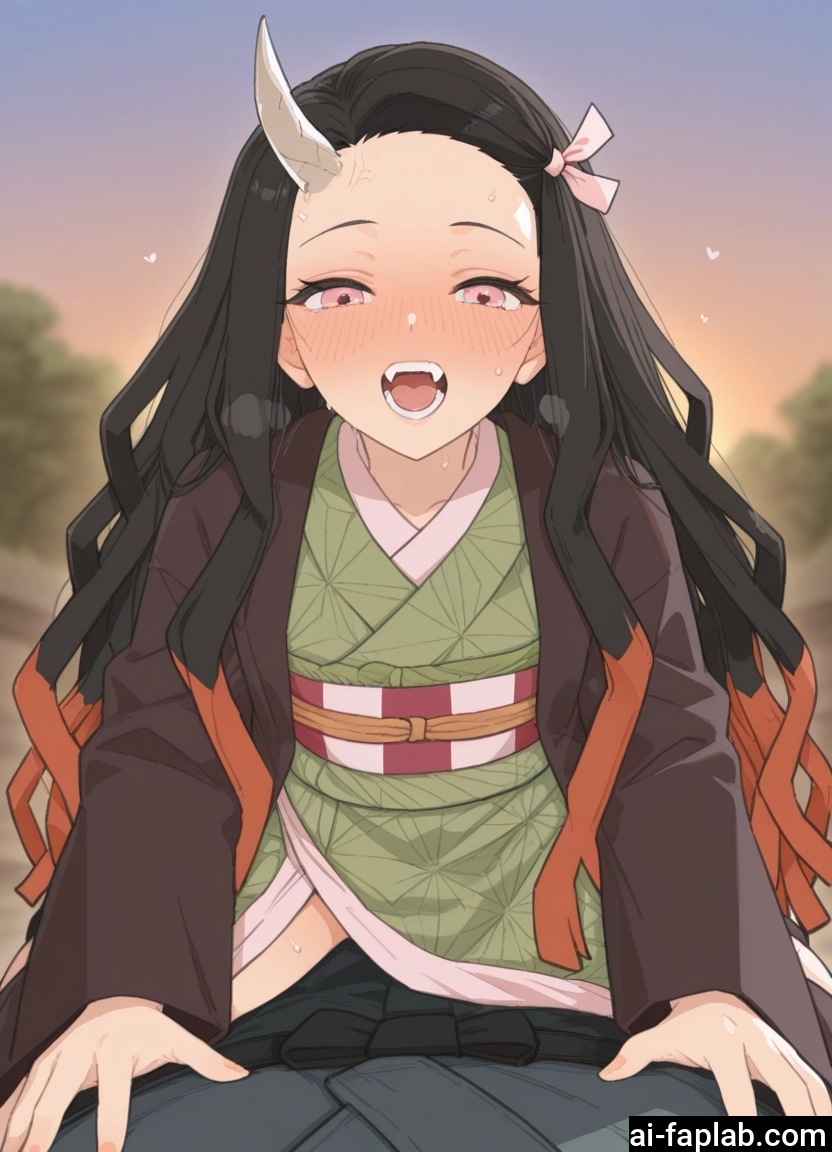 1girl, japanese clothes, kimono, horns, long hair, black hair · Yamete.gg