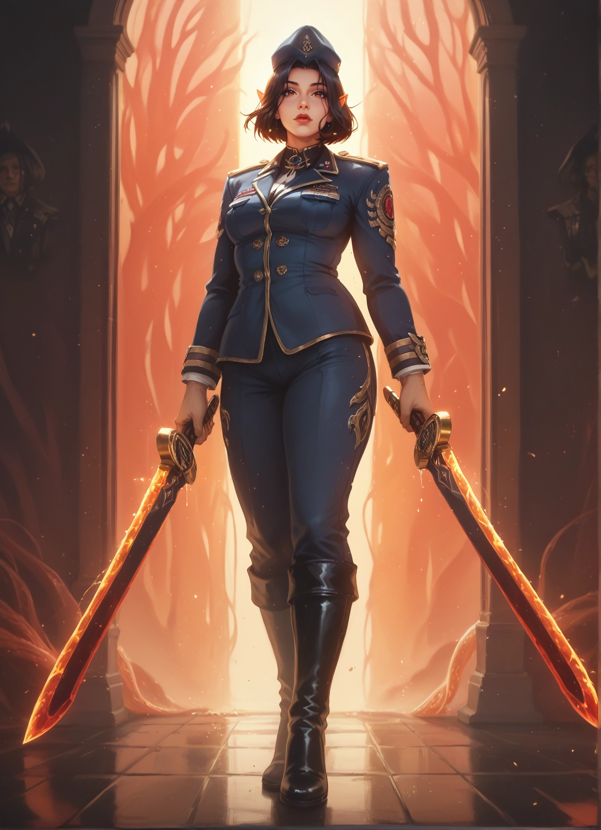 weapon, 1girl, sword, uniform, hat, boots · Yamete.gg