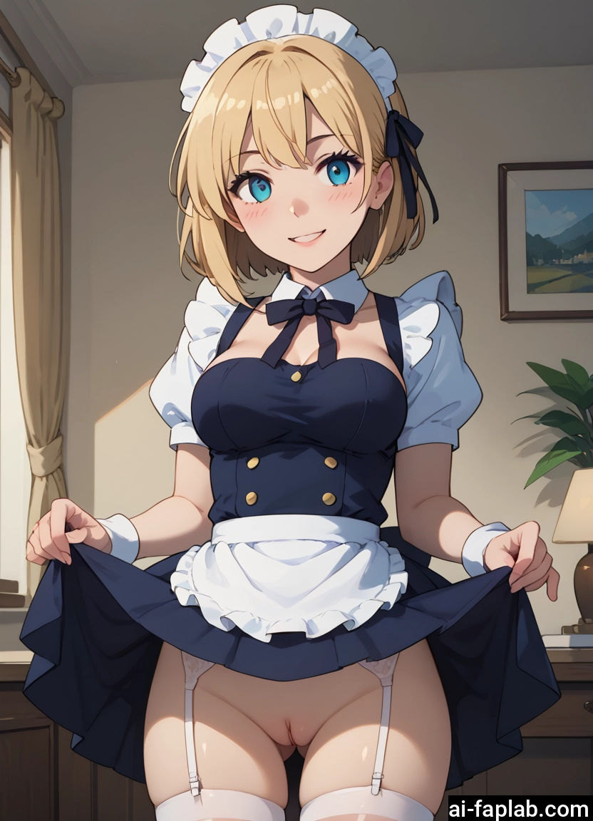 1girl, solo, breasts, pussy, maid headdress, maid