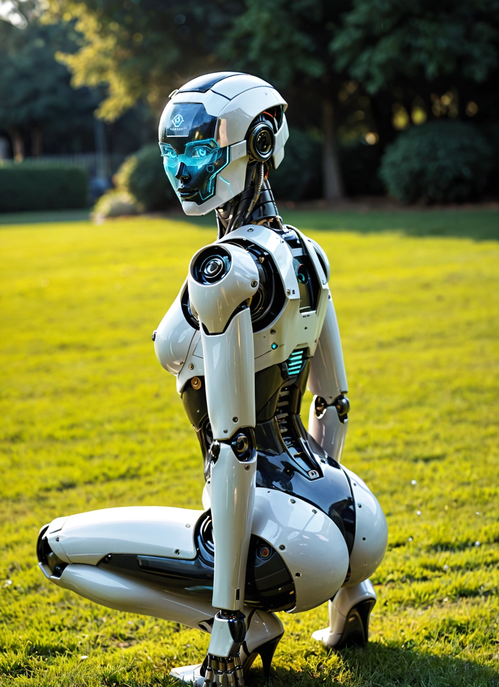 1girl, solo, squatting, ass, high heels, robot joints · Yamete.gg