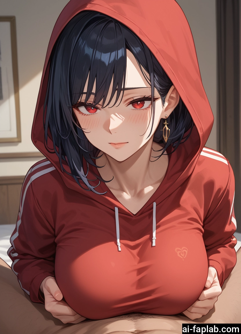 1girl, breasts, red eyes, 1boy, hood, jewelry · Yamete.gg