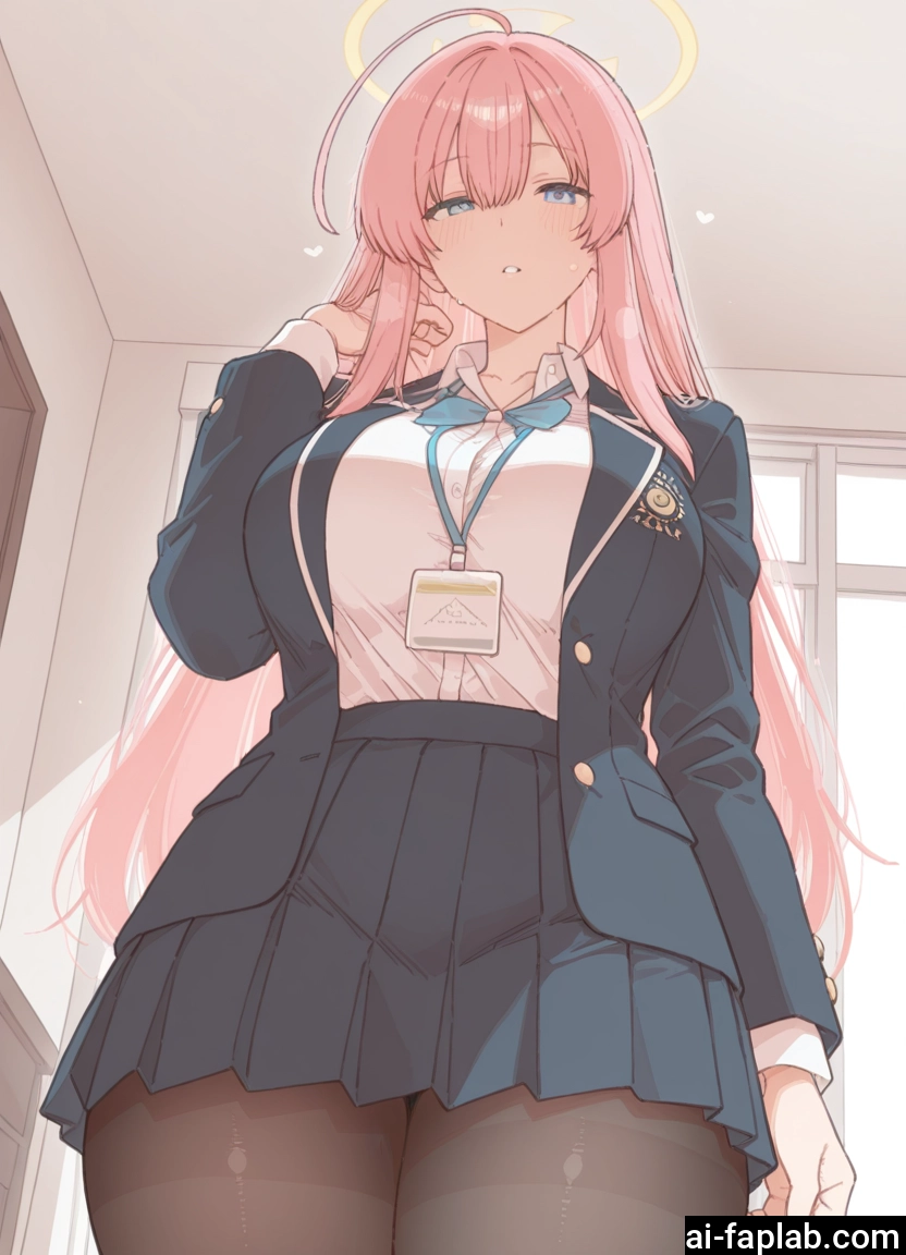 1girl, pantyhose, skirt, breasts, pink hair, long hair · Yamete.gg