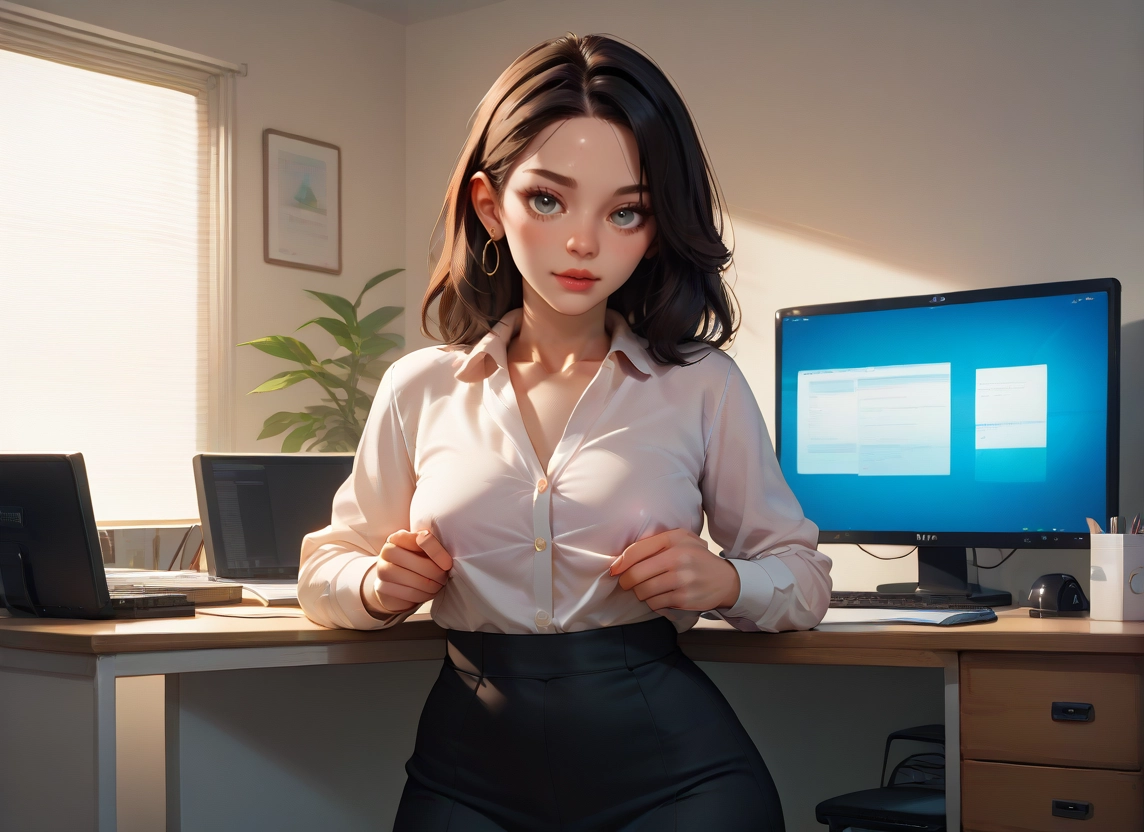 1girl, jewelry, earrings, solo, skirt, shirt · Yamete.gg