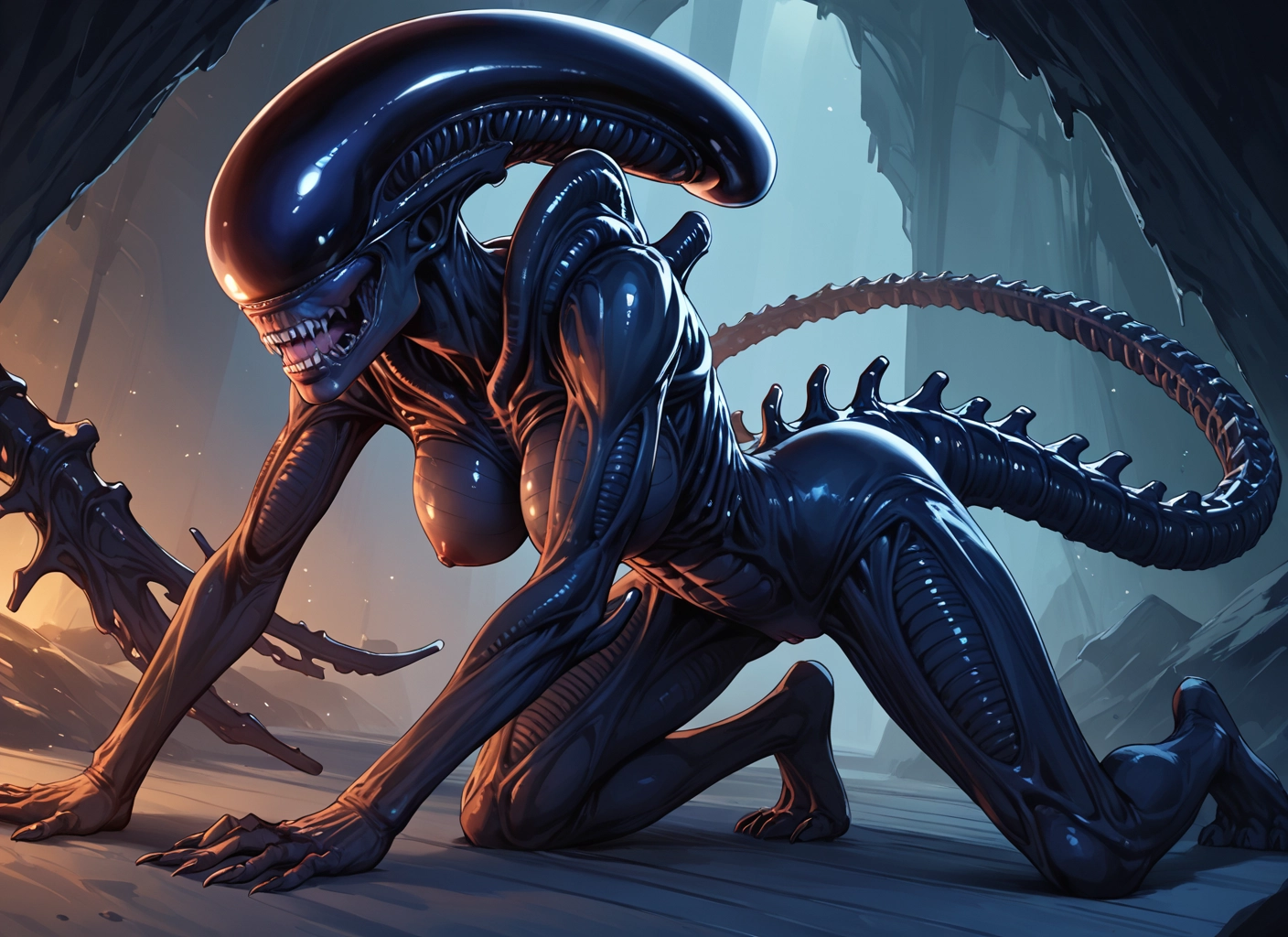 1girl, breasts, all fours, solo, nipples, teeth · Yamete.gg