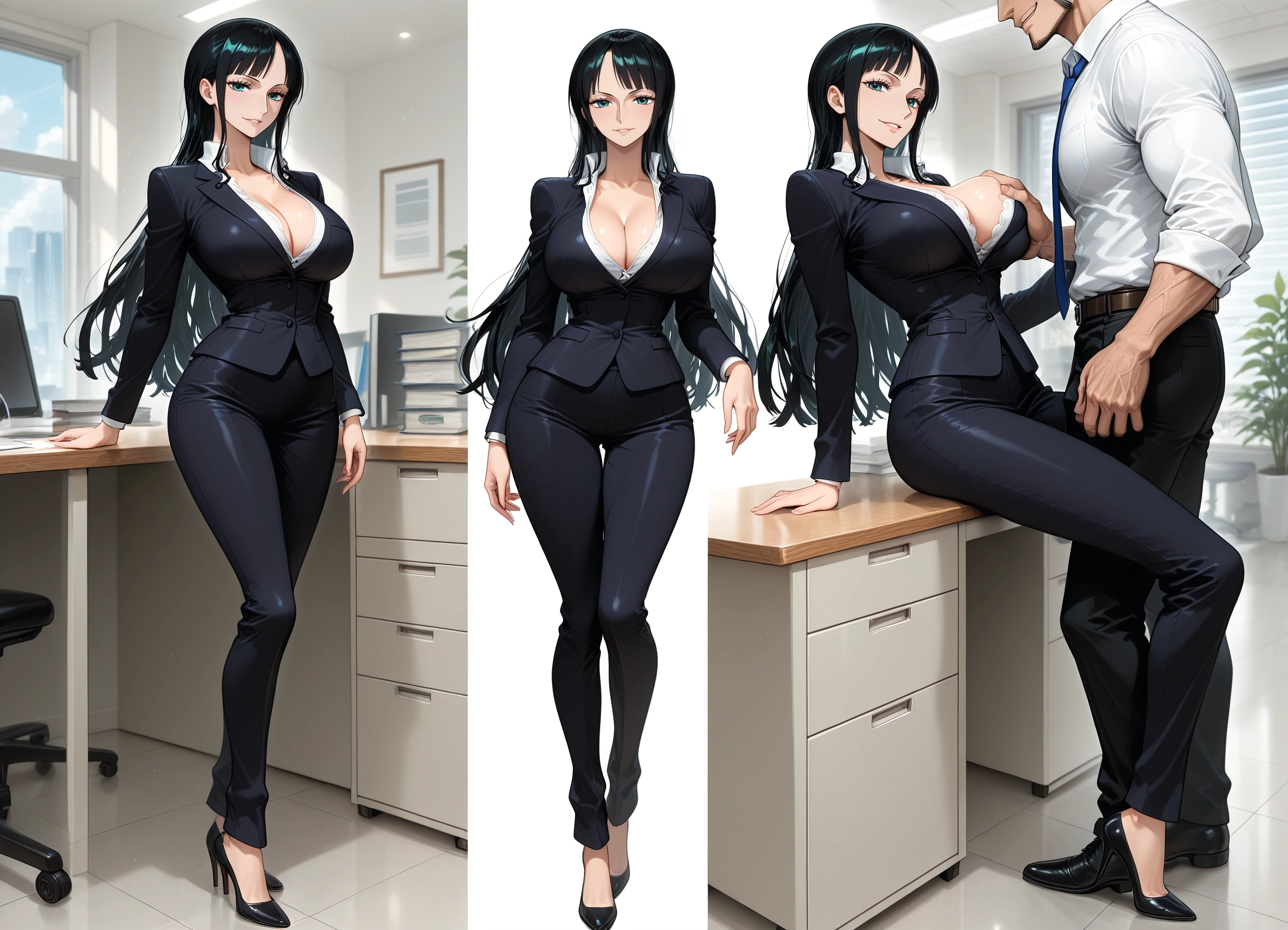 breasts, 1girl, 1boy, long hair, high heels, cleavage · Yamete.gg