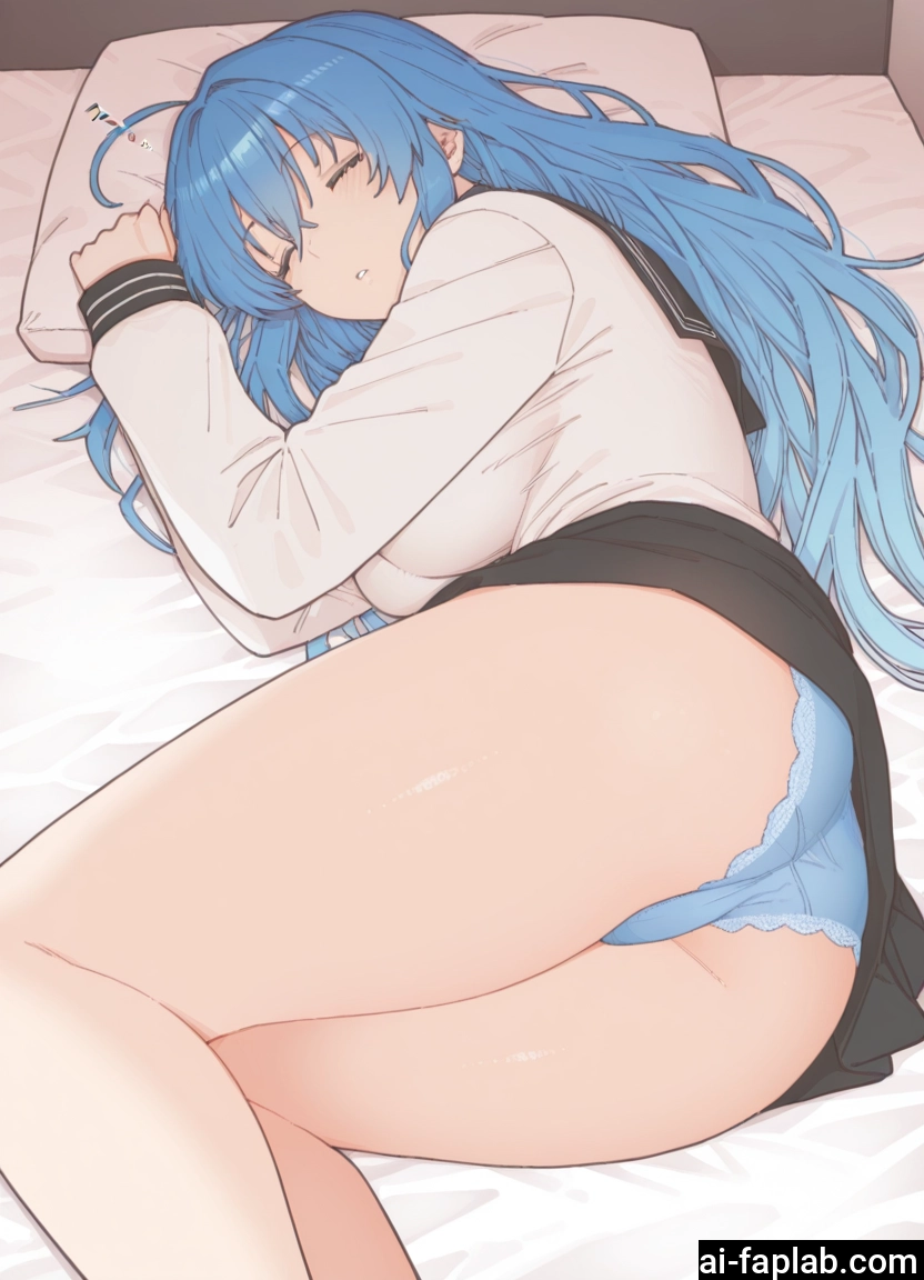 1girl, underwear, panties, blue hair, solo, long hair