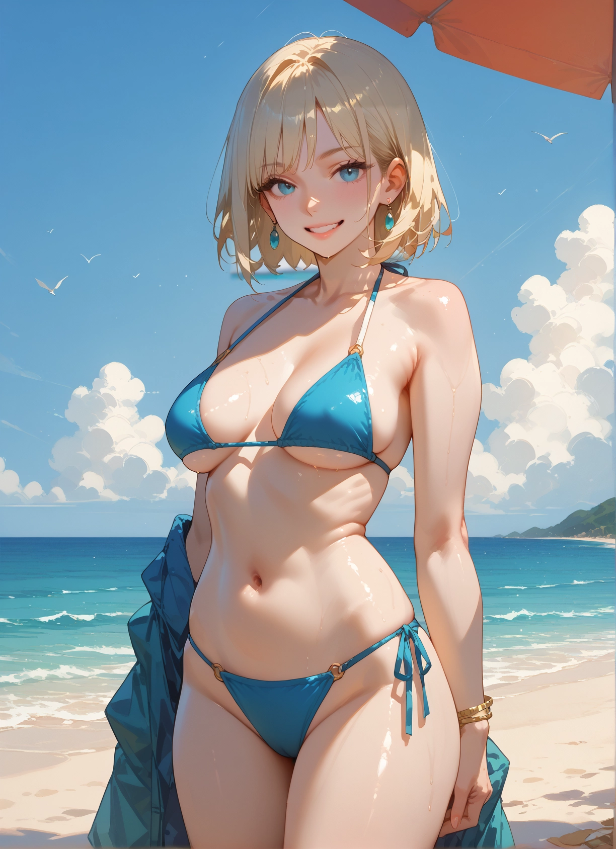 1girl, swimsuit, breasts, bikini, solo, jewelry · Yamete.gg