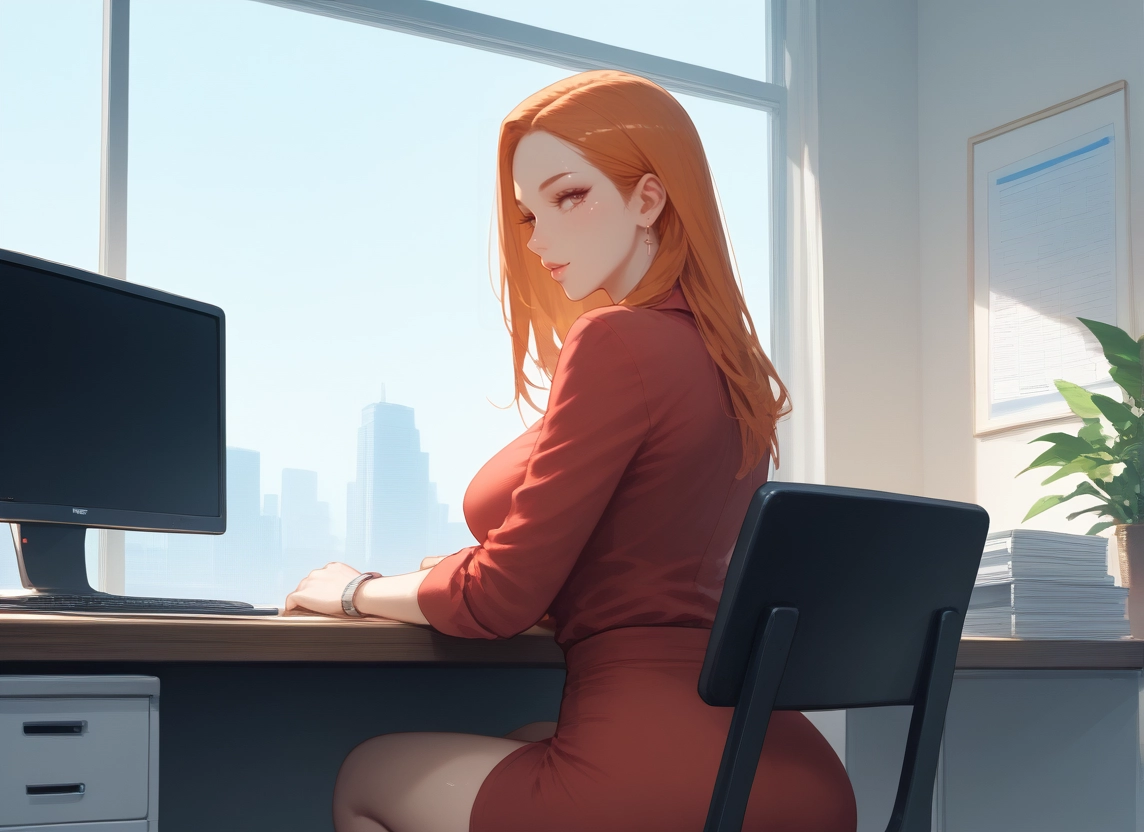 1girl, jewelry, sitting, long hair, earrings, breasts · Yamete.gg