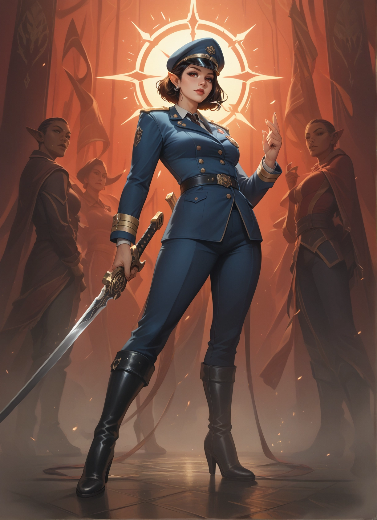 weapon, sword, pointy ears, boots, hat, uniform · Yamete.gg