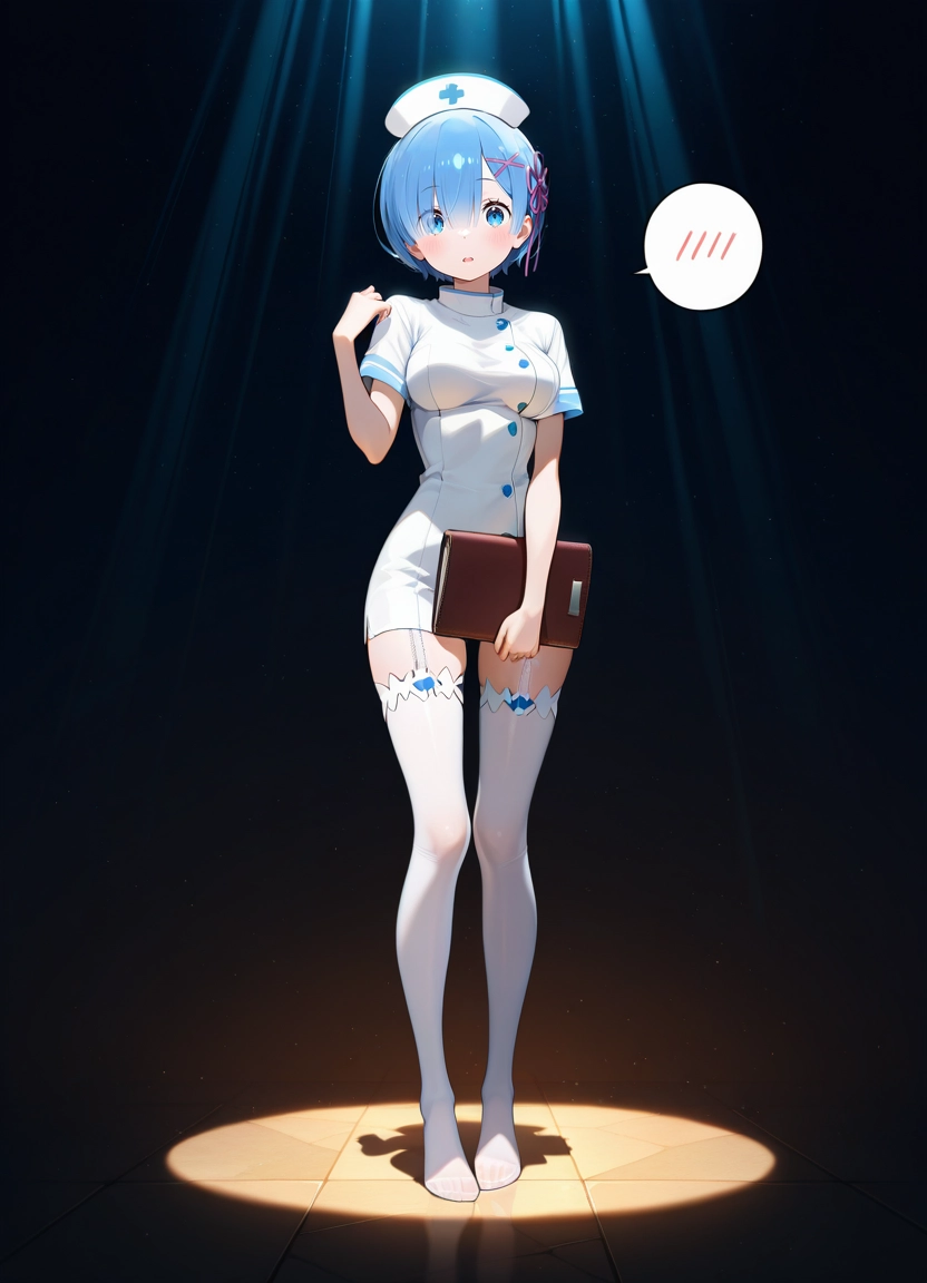 1girl, solo, x hair ornament, nurse, spoken blush, breasts · Yamete.gg