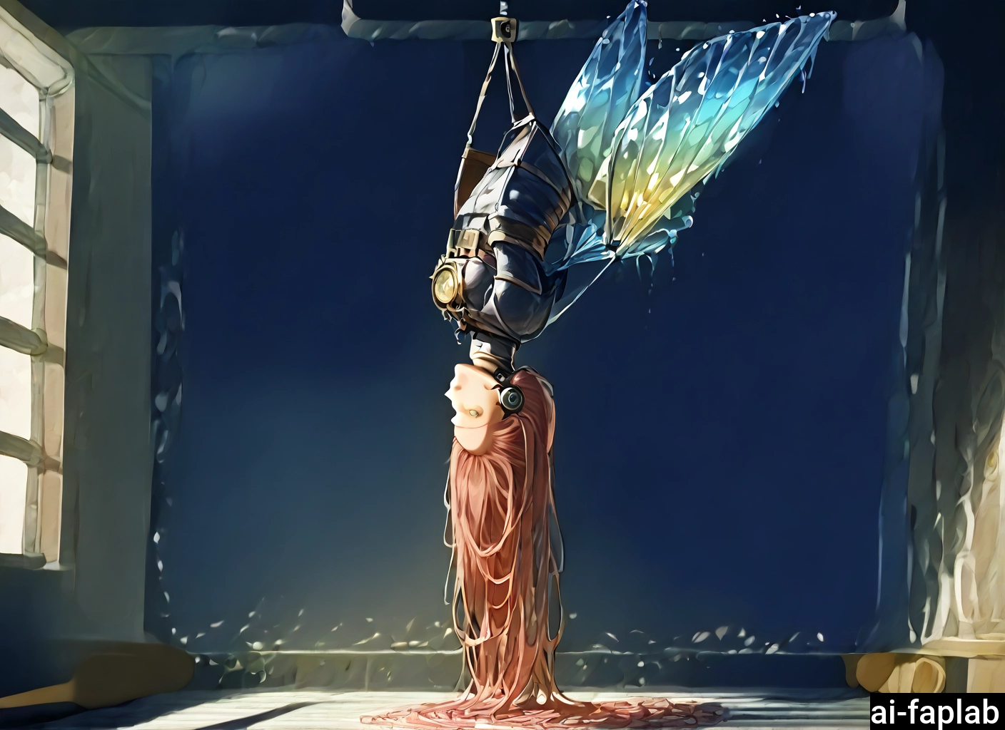 1girl, long hair, solo, upside-down, bound, wings · Yamete.gg