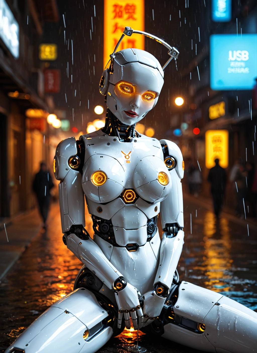 1girl, rain, robot joints, breasts, joints, humanoid robot · Yamete.gg