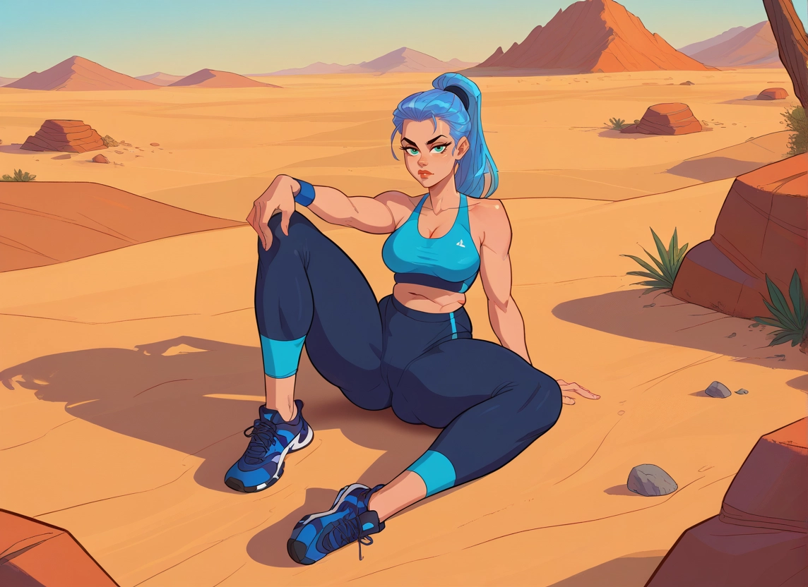 1girl, breasts, solo, blue hair, shoes, ponytail · Yamete.gg