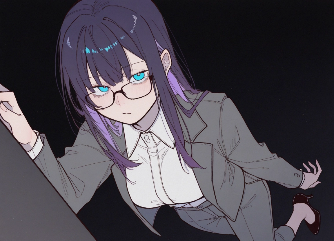 1girl, glasses, solo, shirt, high heels, pants · Yamete.gg