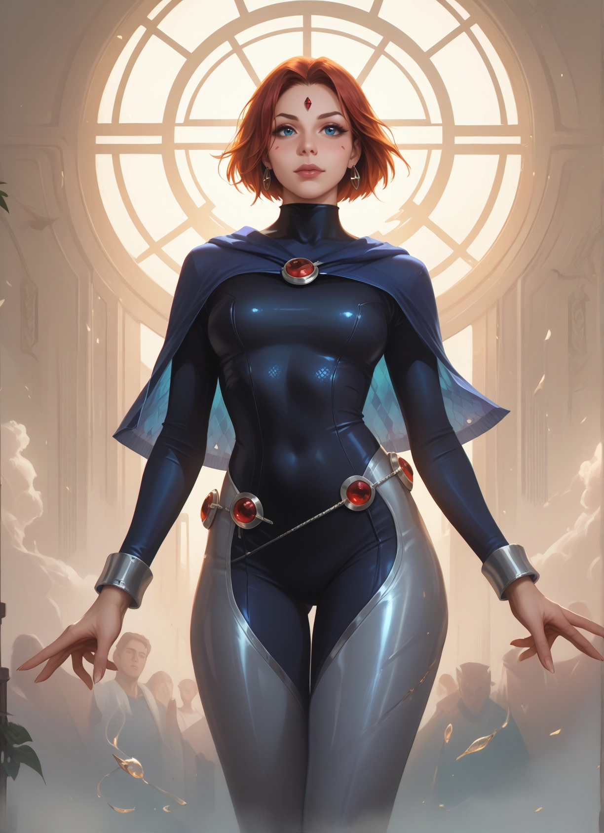 1girl, blue eyes, jewelry, earrings, bodysuit, short hair · Yamete.gg