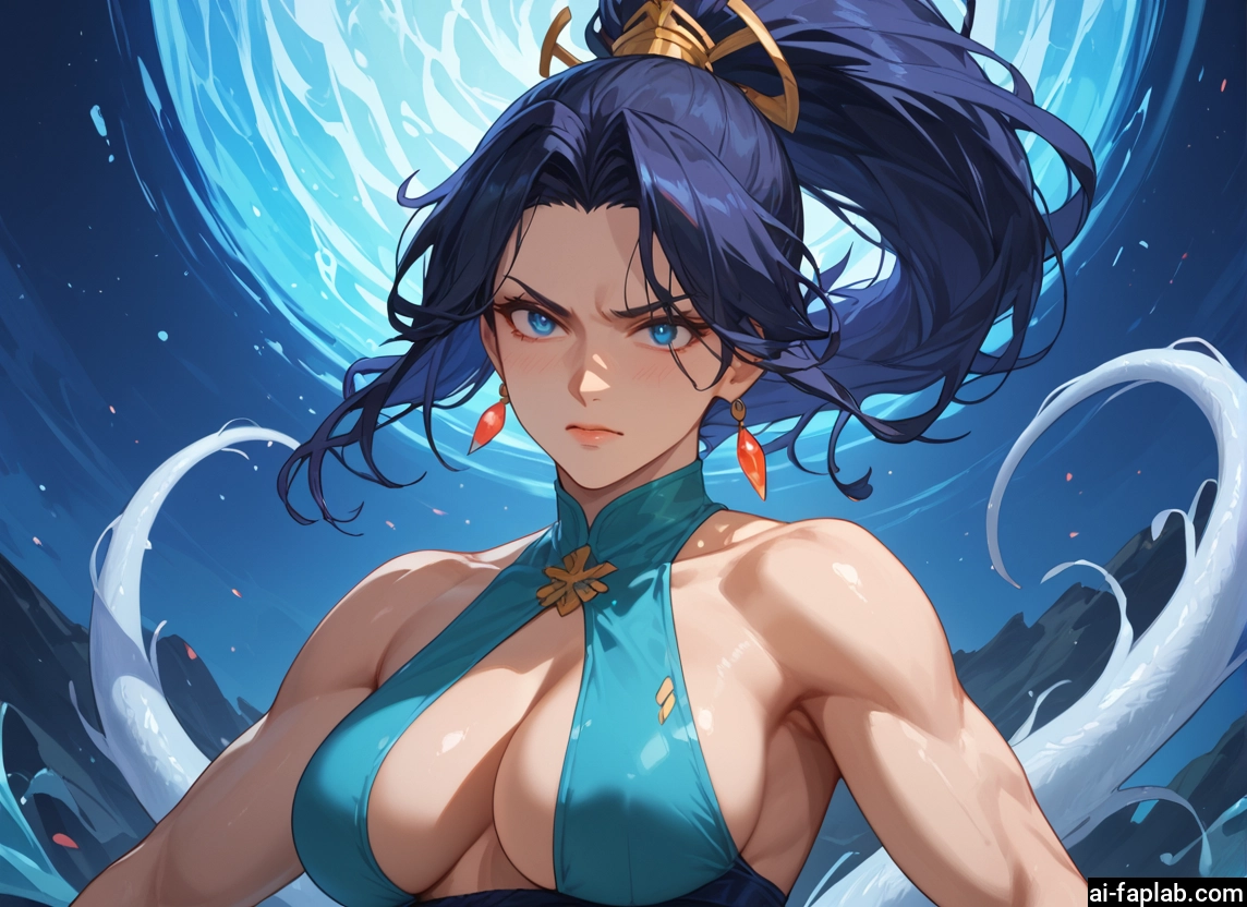 1girl, breasts, jewelry, blue eyes, earrings, solo · Yamete.gg