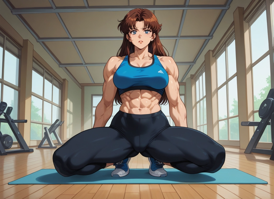 1girl, abs, brown hair, muscular, muscular female, blue eyes · Yamete.gg