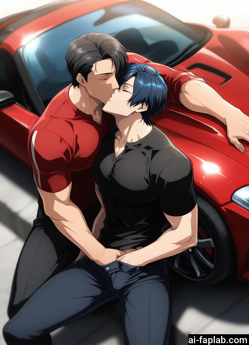 yaoi, bara, multiple boys, 2boys, kiss, male focus