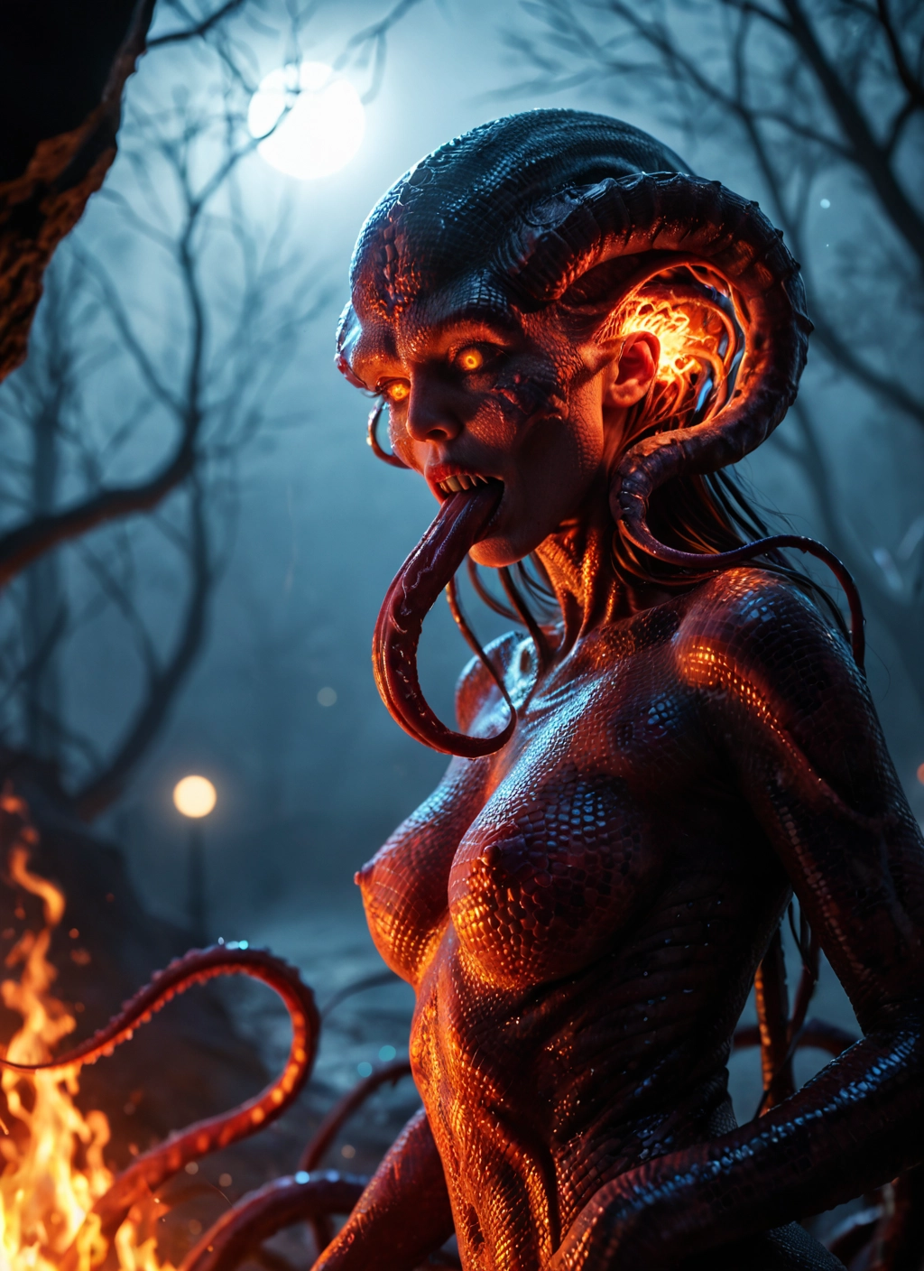1girl, solo, breasts, tongue, nipples, monster girl · Yamete.gg