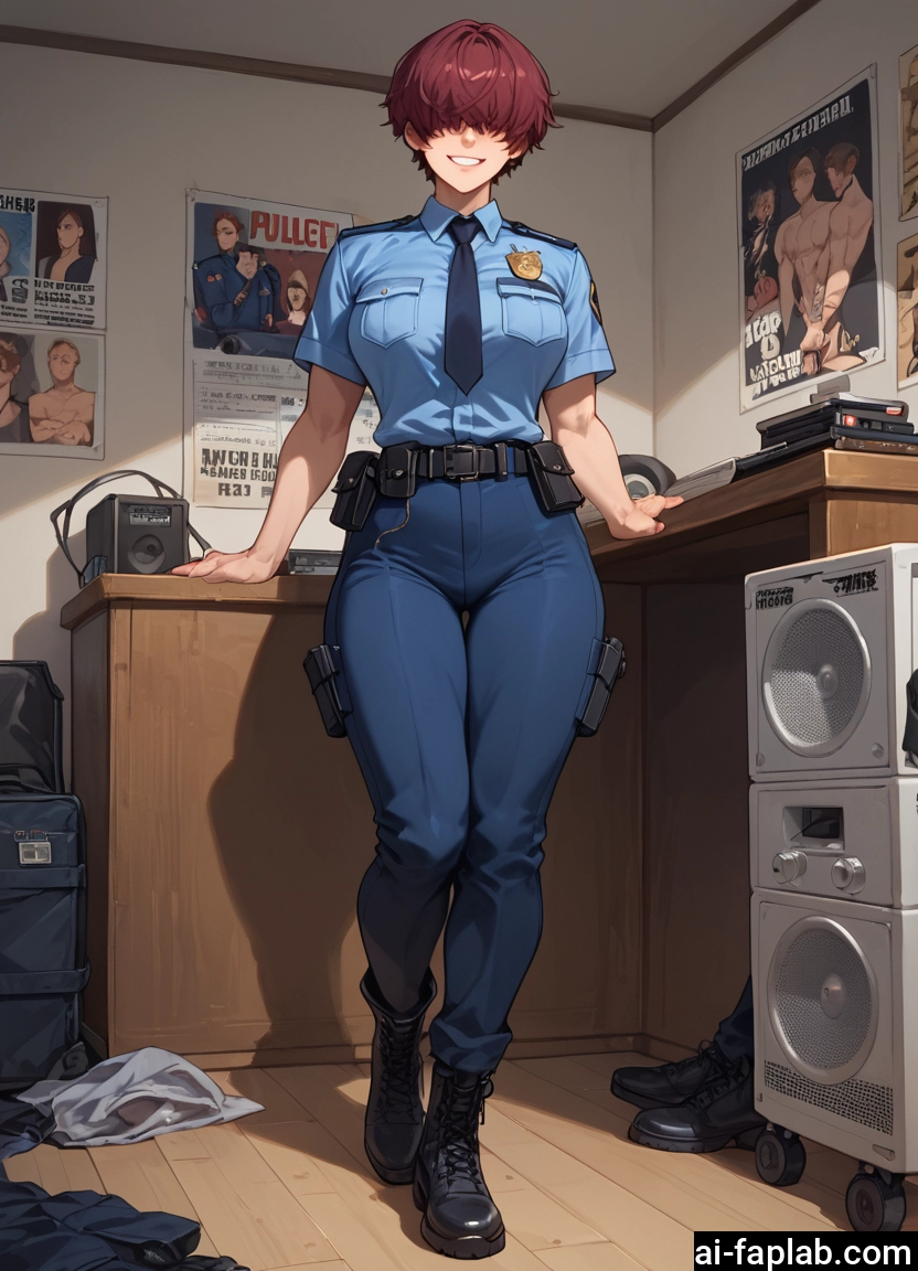 1girl, police, uniform, police uniform, necktie, short hair