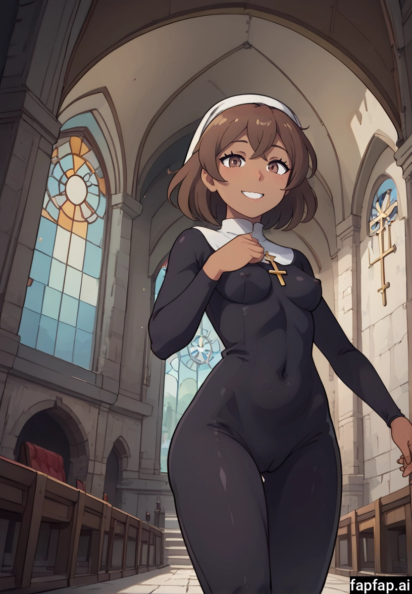 1girl, church, brown hair, breasts, brown eyes, smile · Yamete.gg