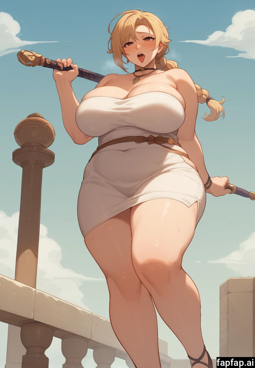 1girl, breasts, blonde hair, solo, thighs, sky