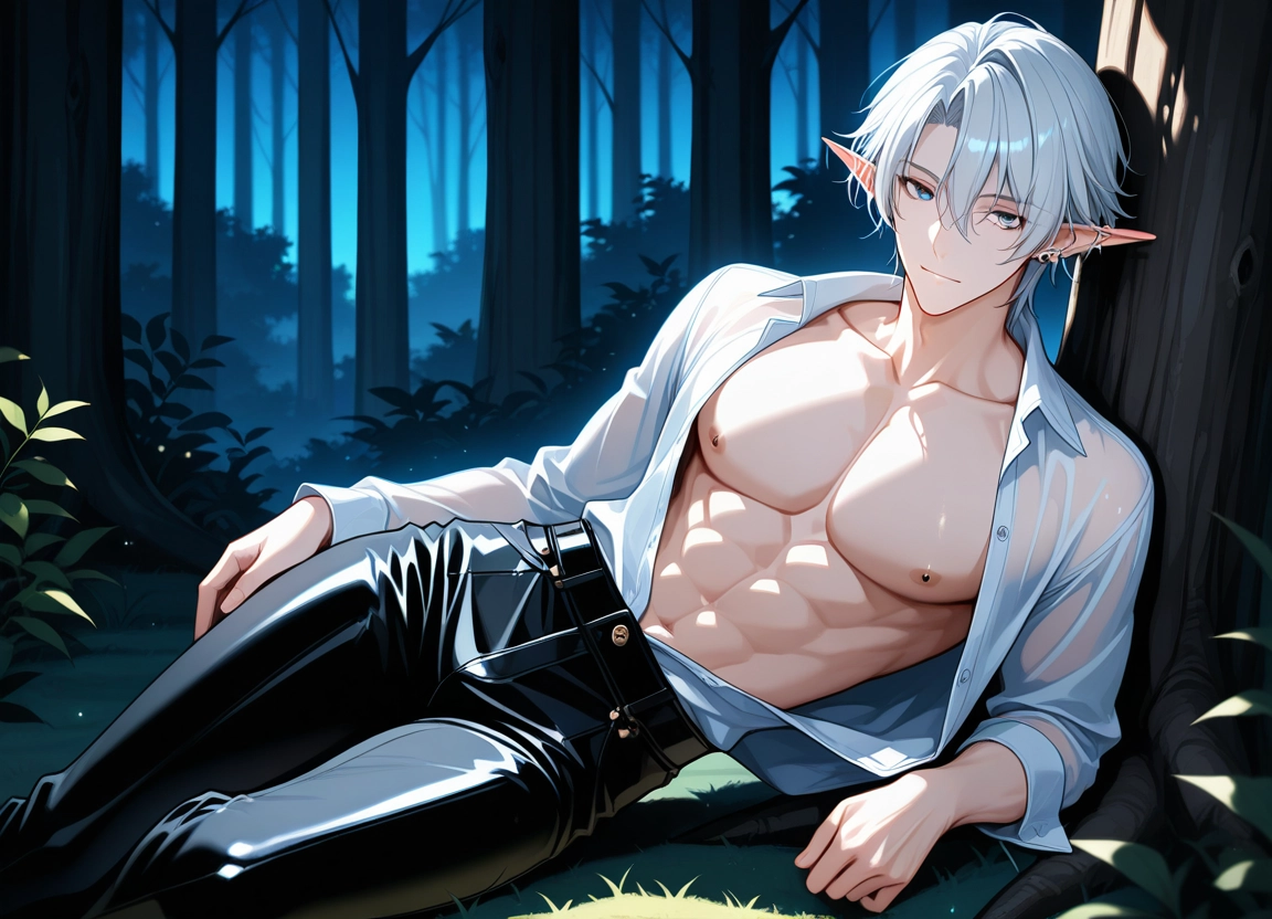 male focus, 1boy, pointy ears, shirt, pectorals, pants · Yamete.gg