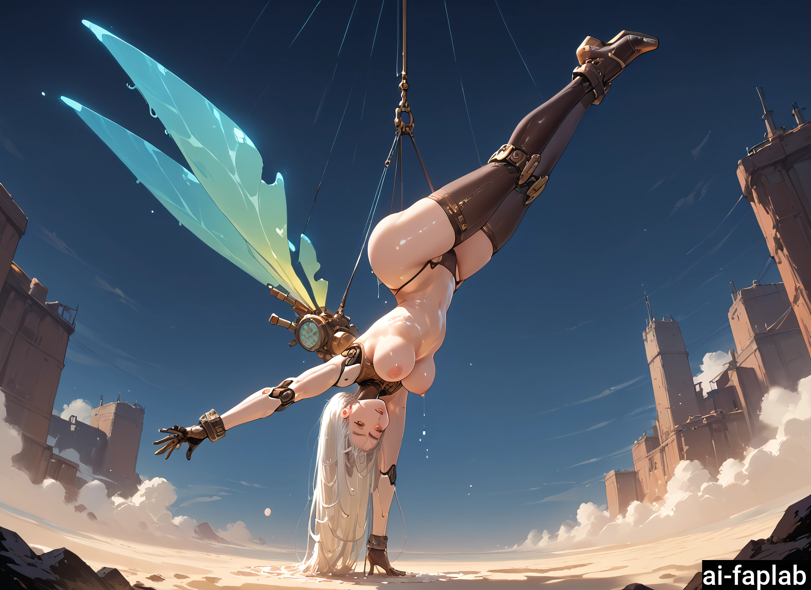 1girl, breasts, nipples, thighhighs, long hair, wings · Yamete.gg