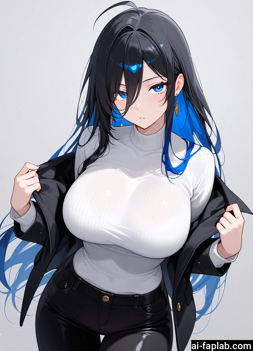1girl, breasts, jewelry, blue eyes, black hair, long hair · Yamete.gg