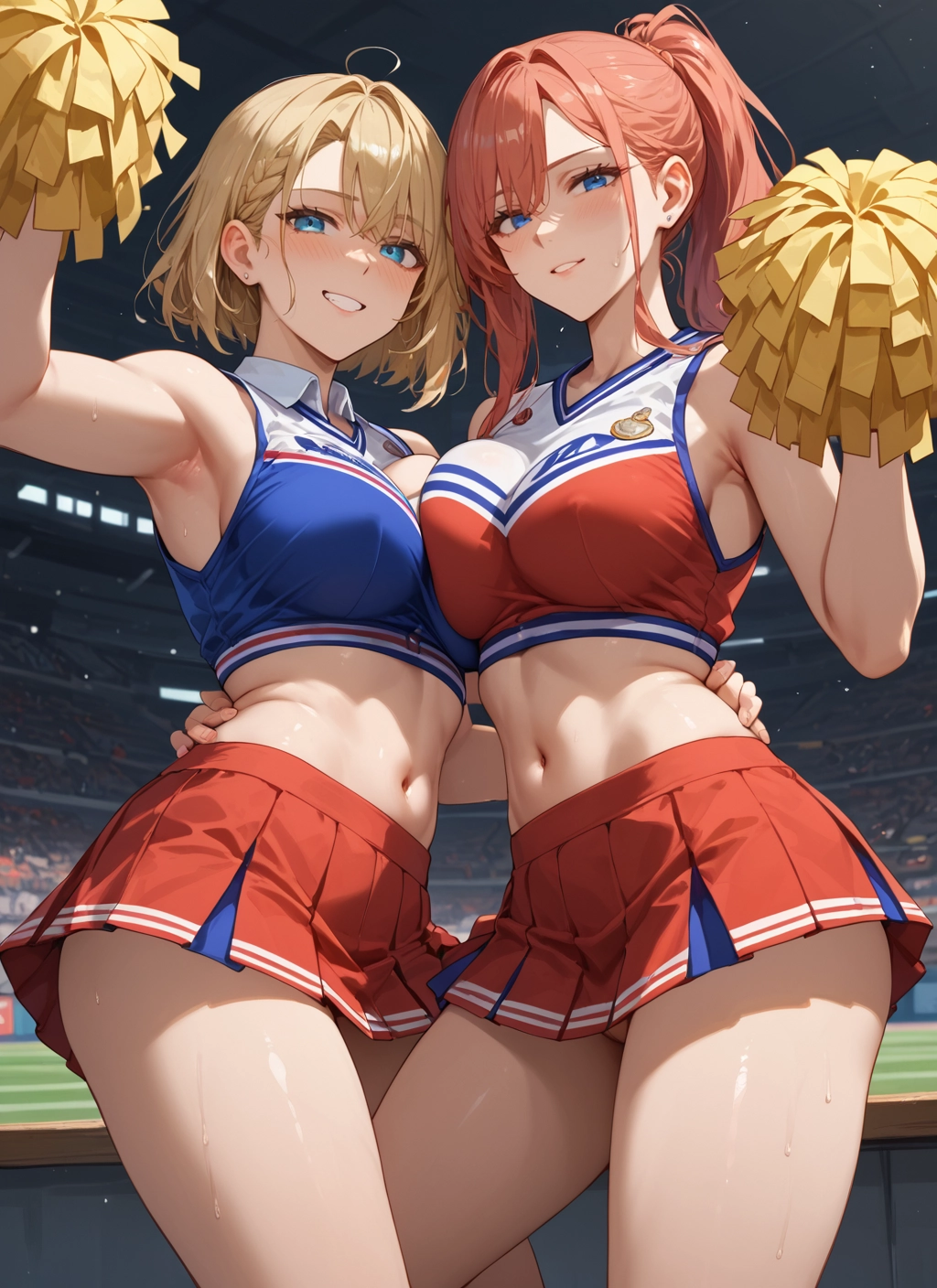 multiple girls, breasts, 2girls, cheerleader, skirt, pom pom (cheerleading) · Yamete.gg