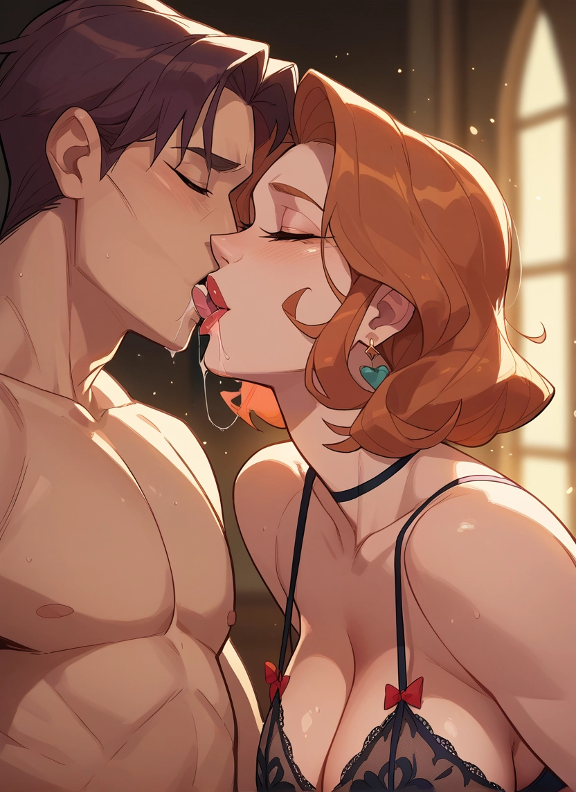 1girl, 1boy, breasts, jewelry, hetero, kiss · Yamete.gg